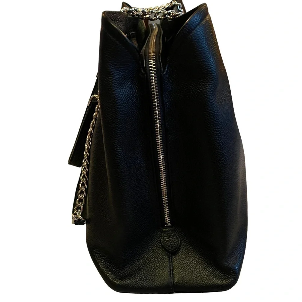 Kate Spade New York Large‎ Black Pebbled Leather Jordyn Gold Chain Handle Tote